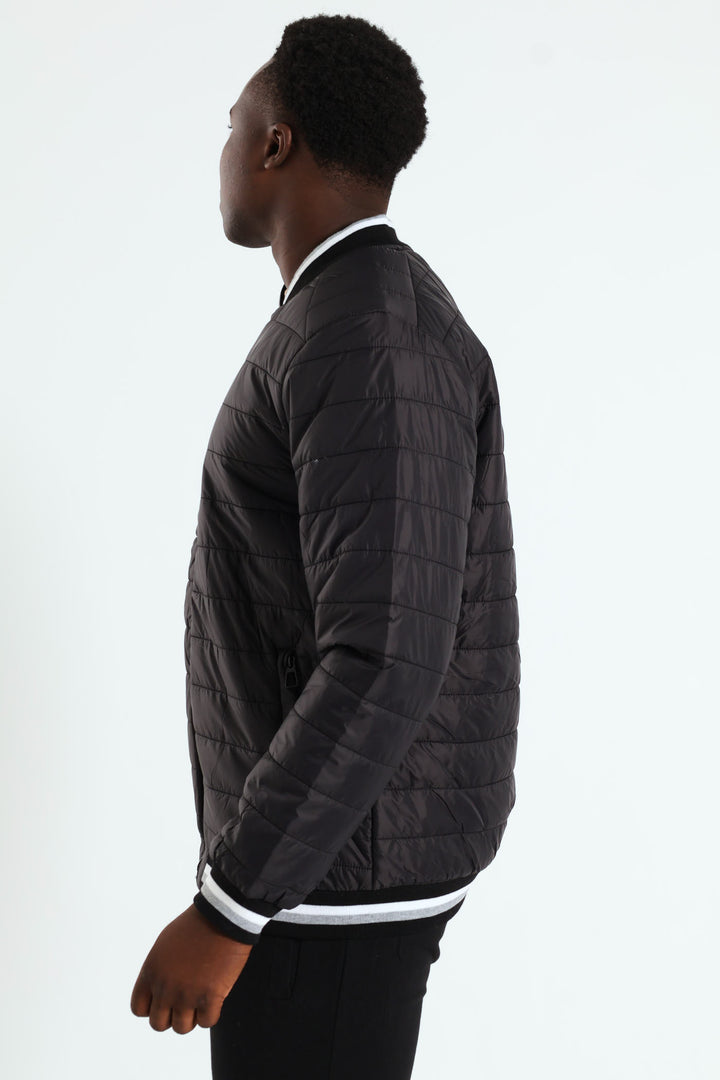 Quilted Tipped Sherpa Lined Bomber - Black