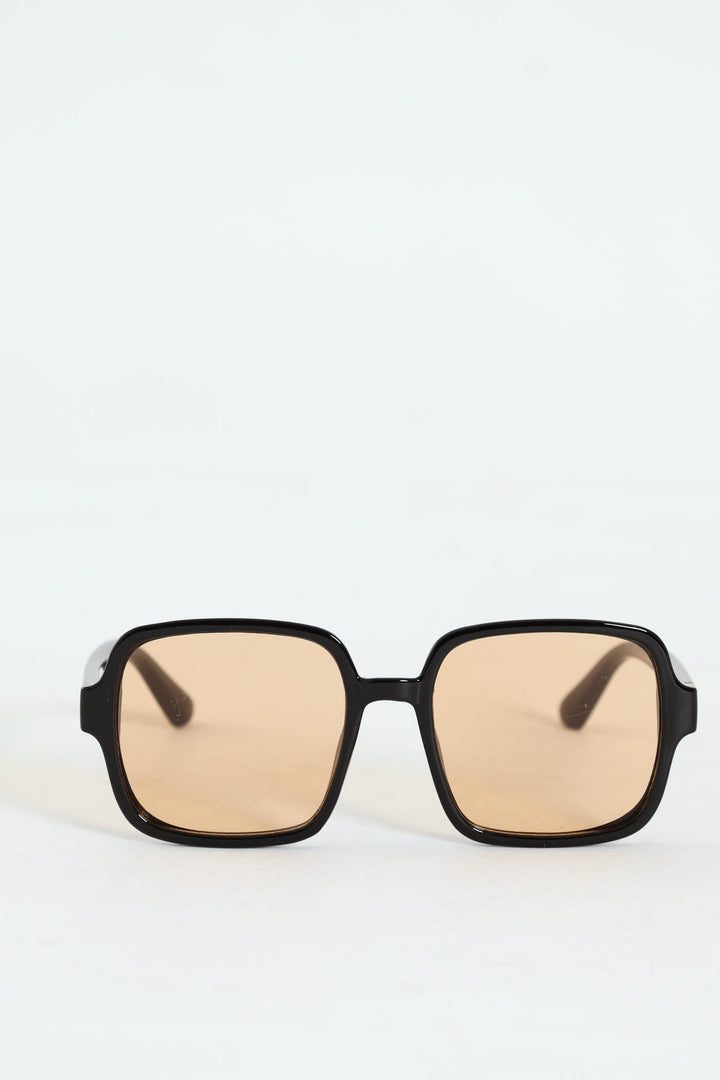 Retro Square Brown Lens Sunglasses - Black
