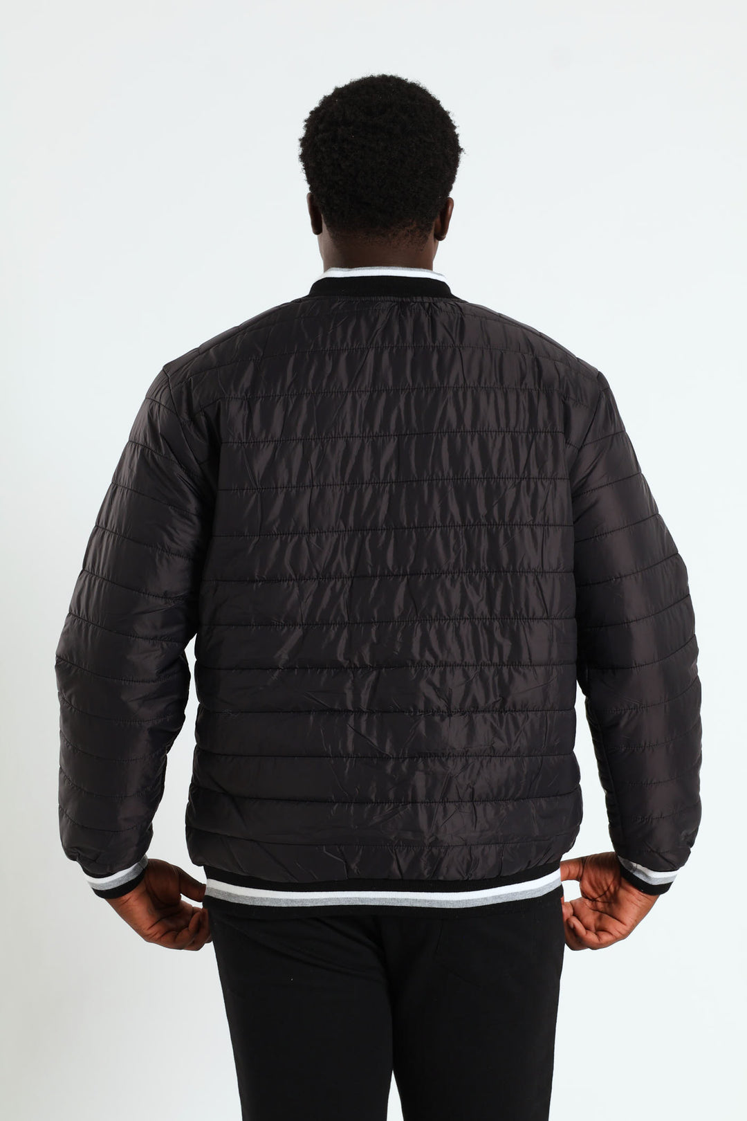 Quilted Tipped Sherpa Lined Bomber - Black