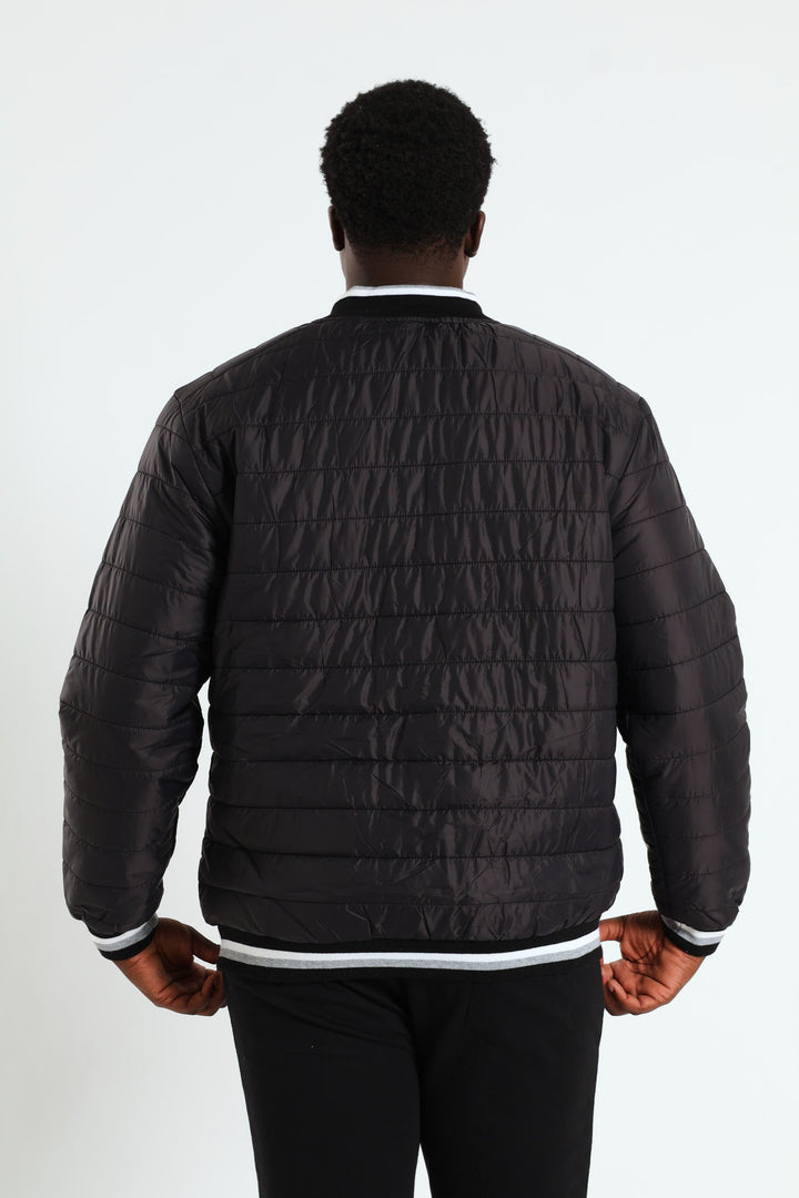 Quilted Tipped Sherpa Lined Bomber - Black