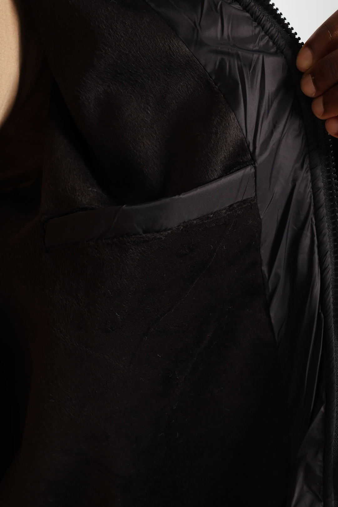 Quilted Tipped Sherpa Lined Bomber - Black