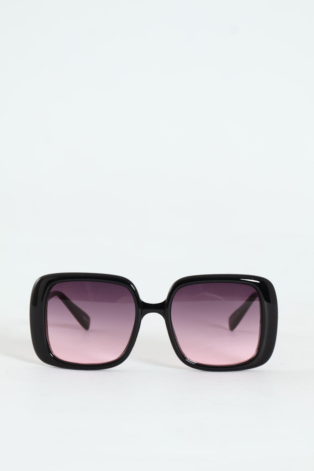 Square Frame Smokey Purple Lens Sunglasses - Black