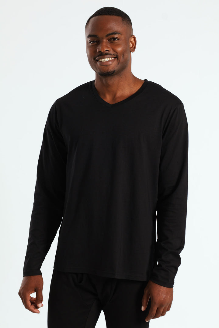Winter Long Sleeve Thermal V-Neck Tee - Black