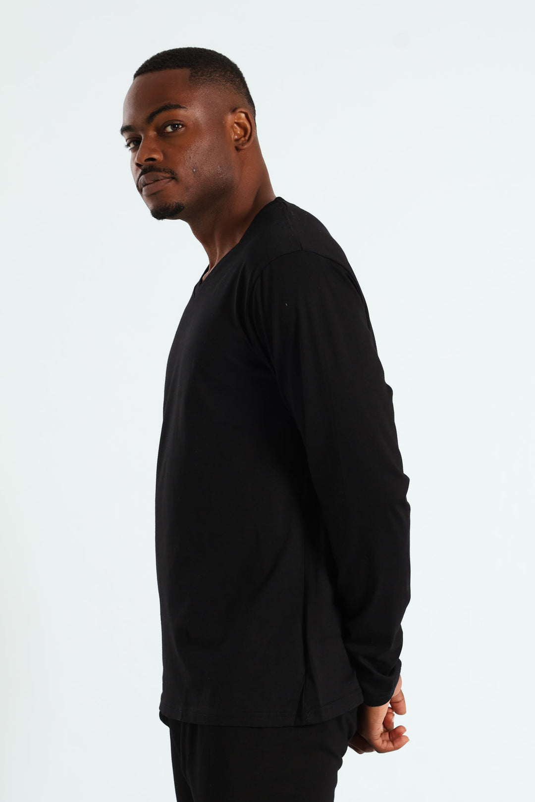 Winter Long Sleeve Thermal V-Neck Tee - Black