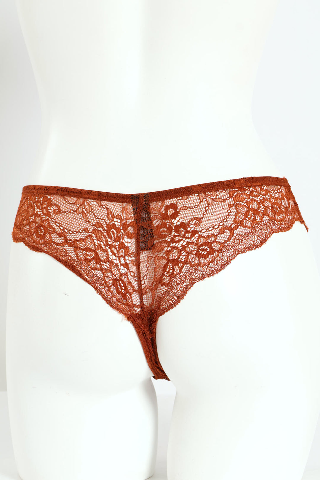 Lace High Waist Thong Panty - Rust