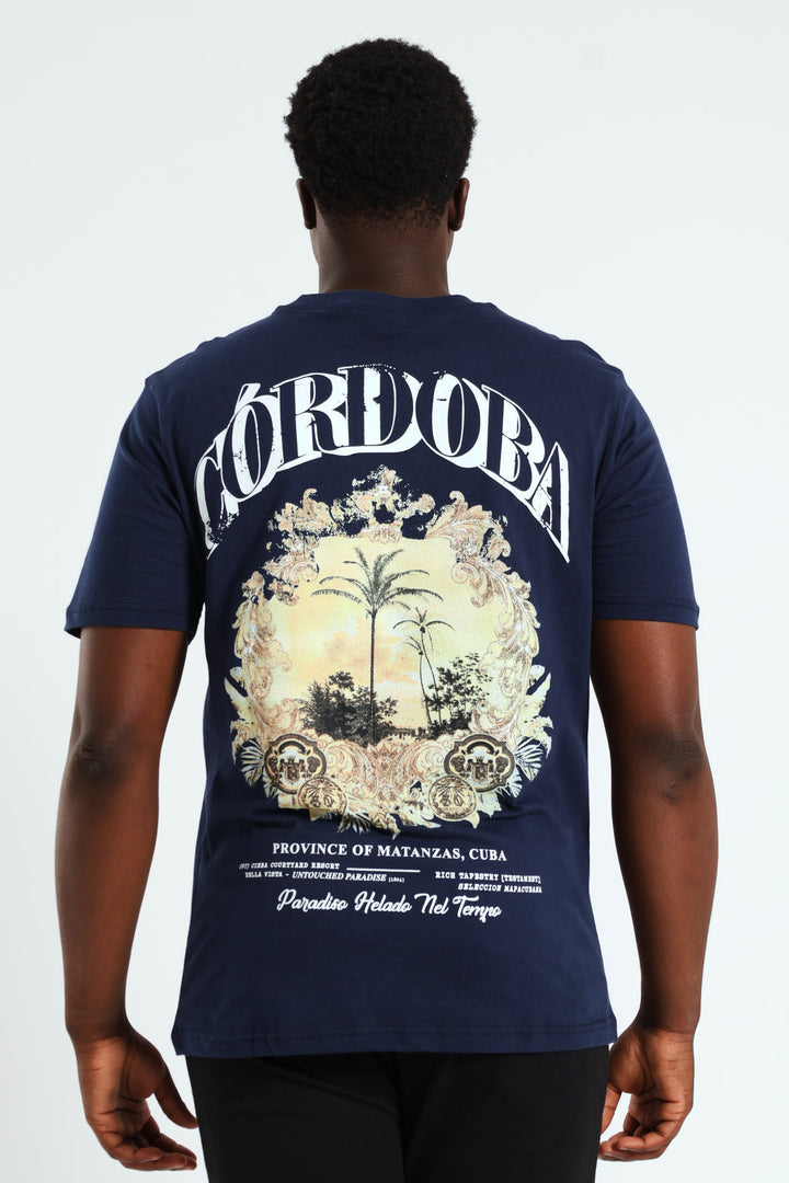 Cordoba Front & Back Print Tee - Navy