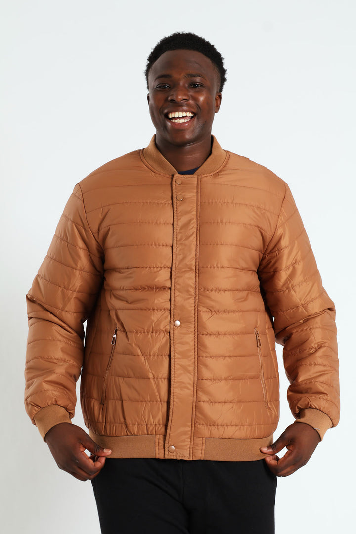 Quilted Press Stud Sherpa Lined Bomber - Tabacco