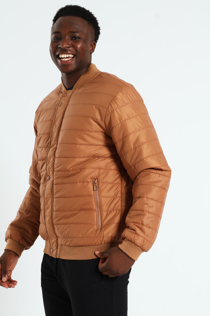 Quilted Press Stud Sherpa Lined Bomber - Tabacco