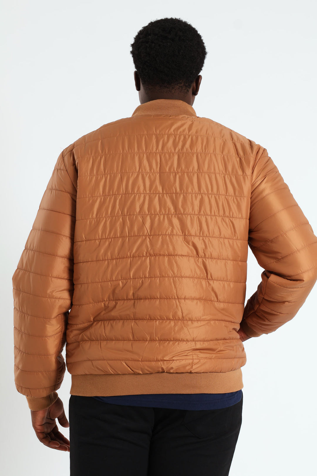 Quilted Press Stud Sherpa Lined Bomber - Tabacco