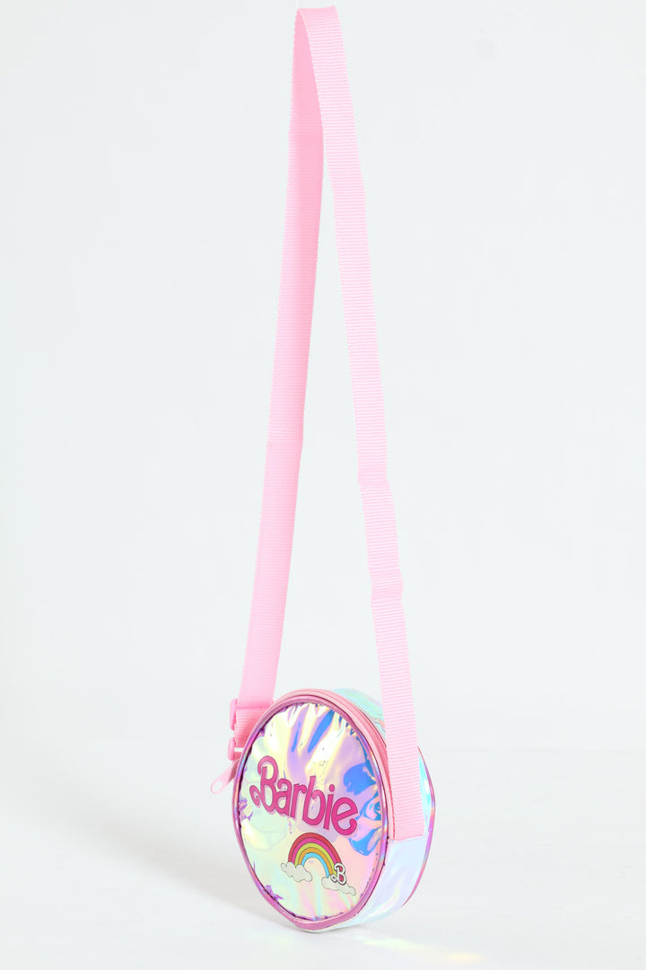 Pre-Girls Barbie Round Holographic Sling Bag - Pink