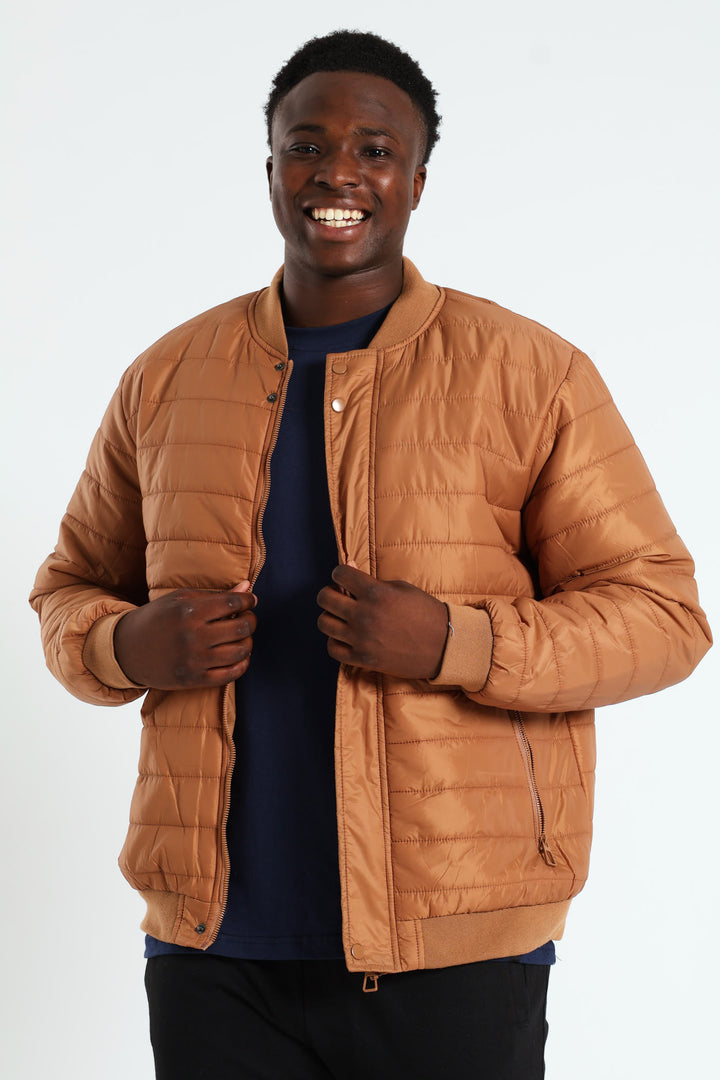 Quilted Press Stud Sherpa Lined Bomber - Tabacco