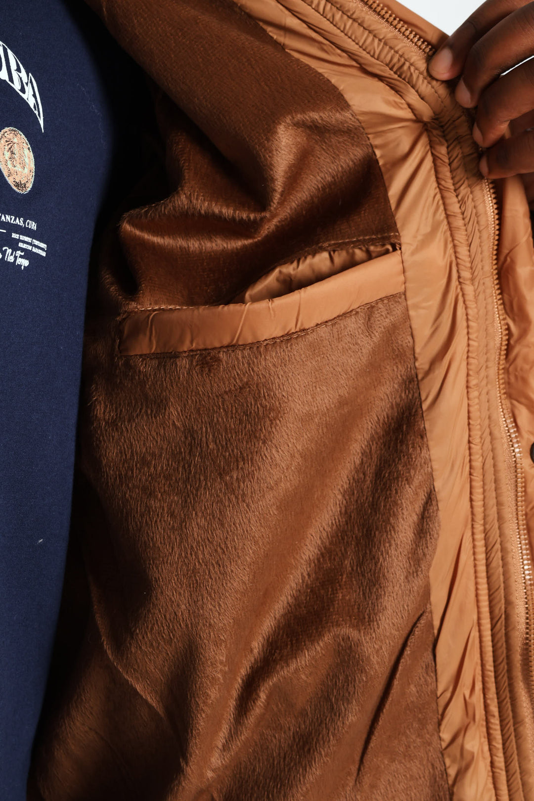 Quilted Press Stud Sherpa Lined Bomber - Tabacco