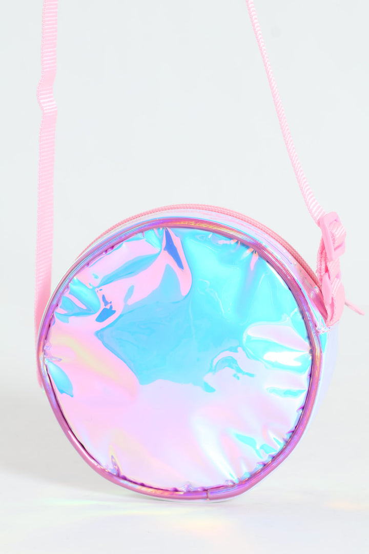 Pre-Girls Barbie Round Holographic Sling Bag - Pink