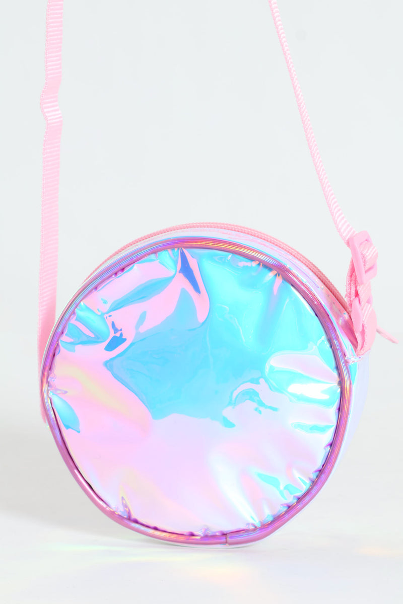Pre-Girls Barbie Round Holographic Sling Bag - Pink