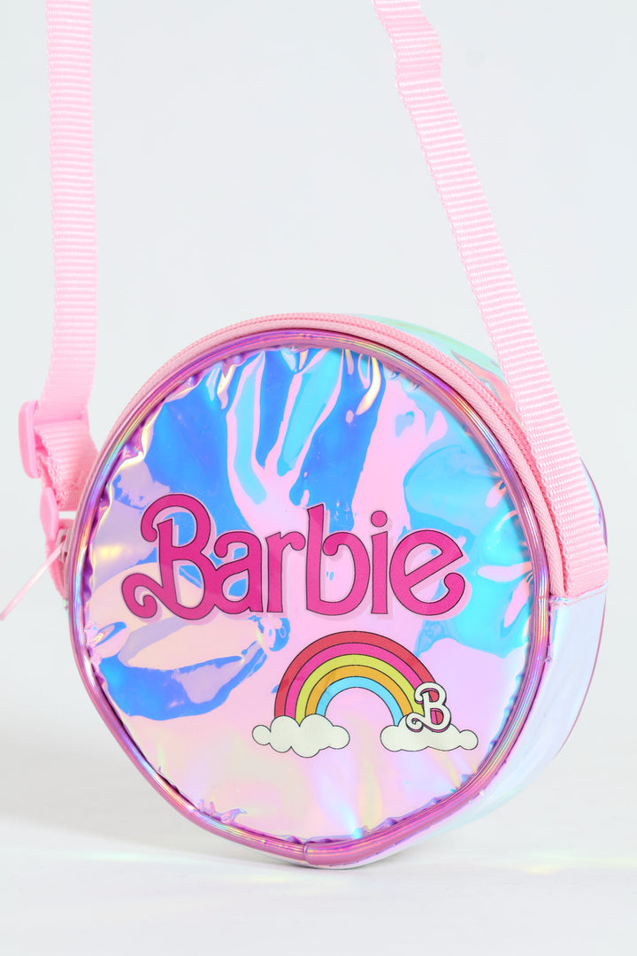 Pre-Girls Barbie Round Holographic Sling Bag - Pink