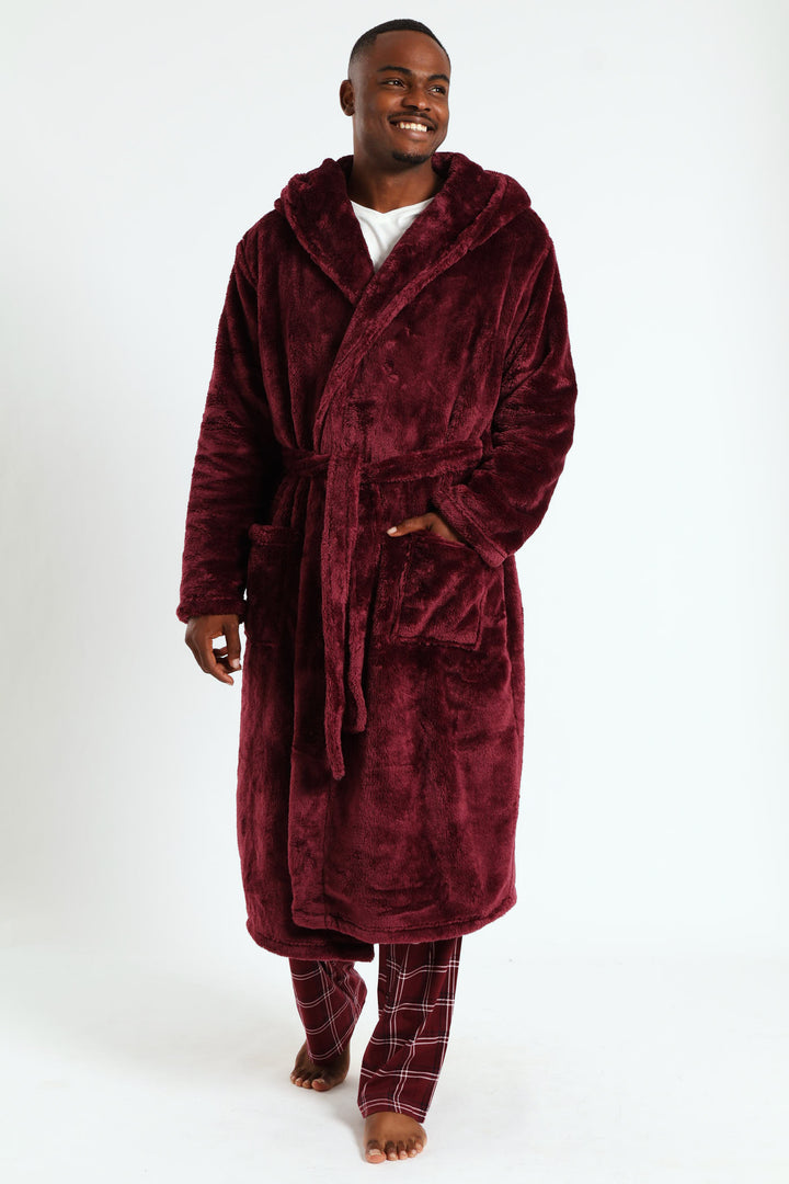 Plush Hooded Gown - Burgundy