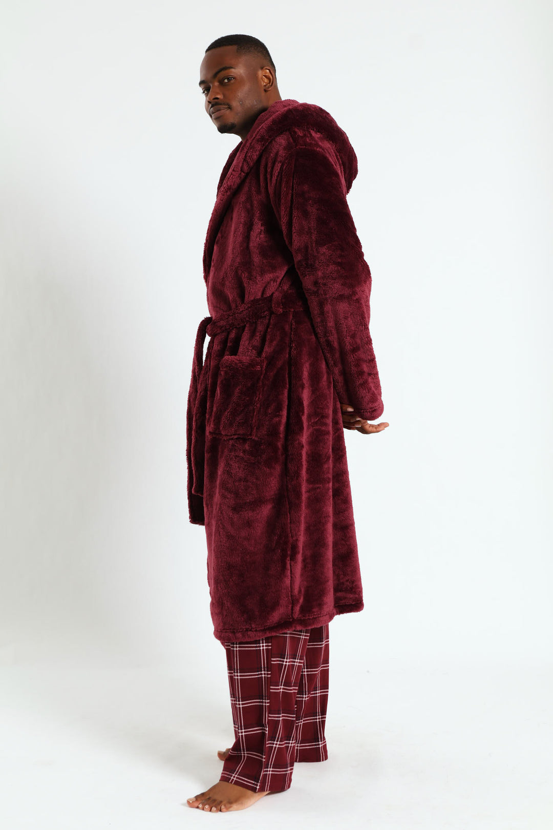 Plush Hooded Gown - Burgundy