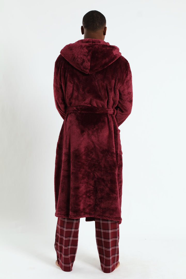 Plush Hooded Gown - Burgundy