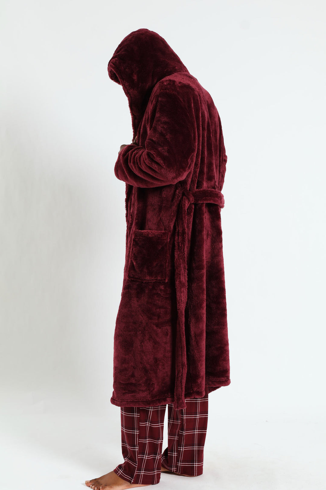 Mens Plush Hooded Gown - Burgundy Edgars Mens Plush Hooded Gown - Burgundy Edgars