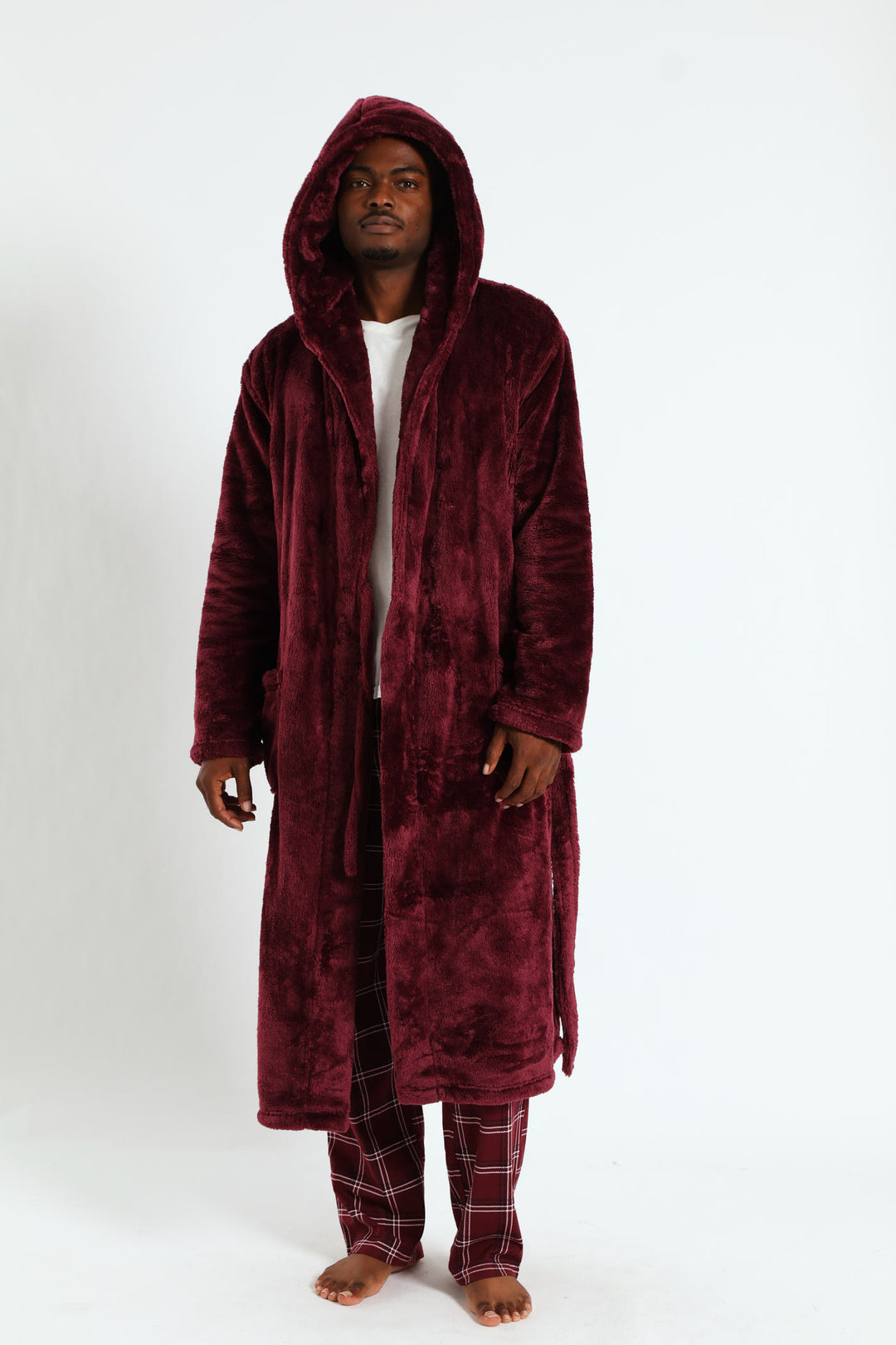 Plush Hooded Gown - Burgundy