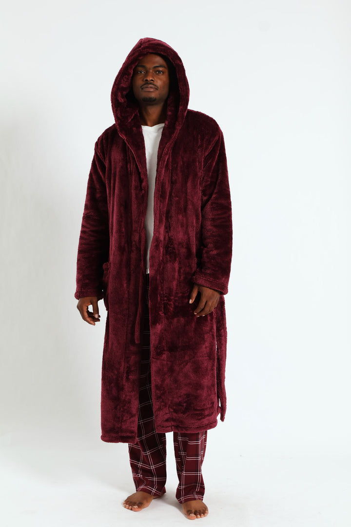 Plush Hooded Gown - Burgundy