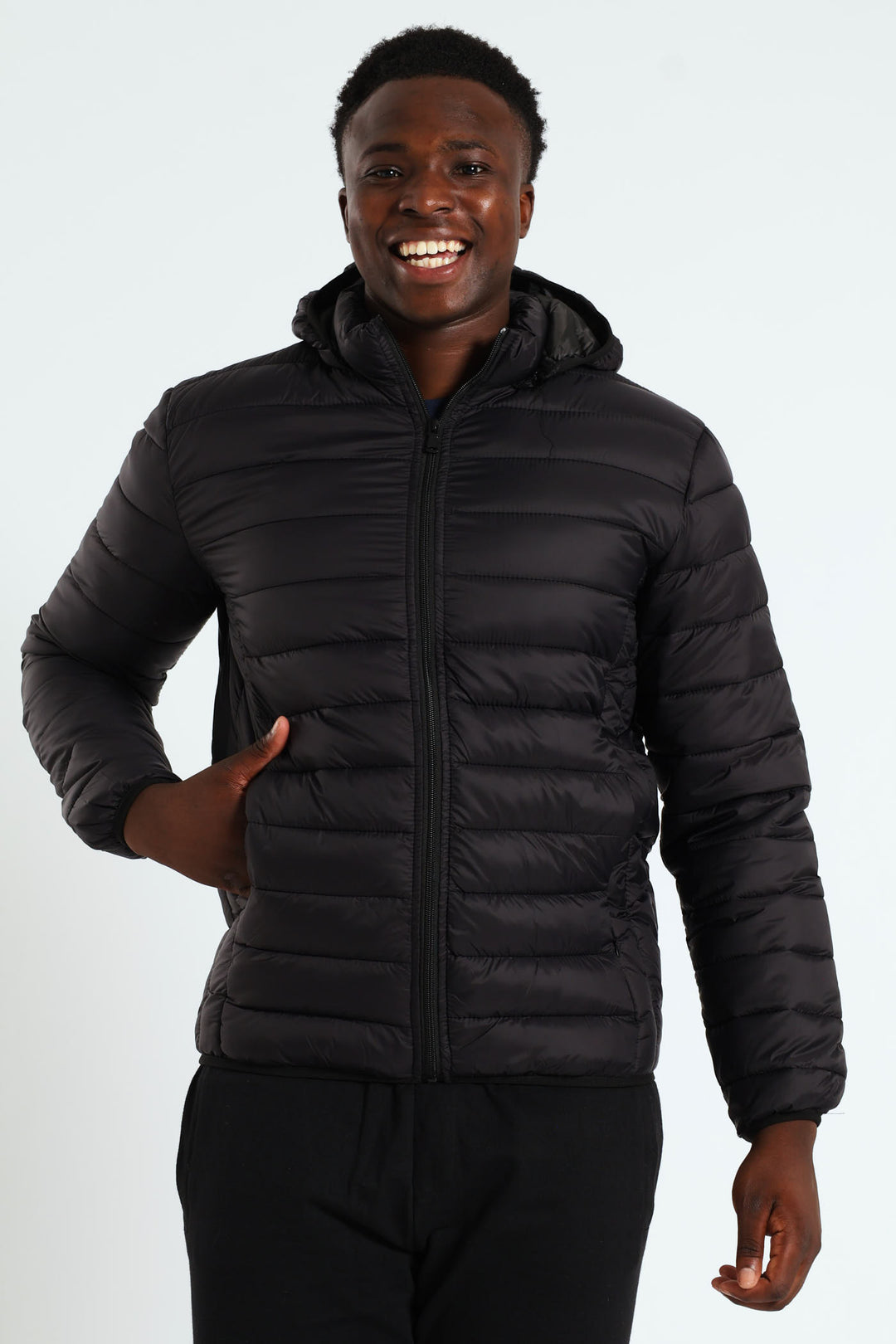 Basic Hood Puffer Jacket - Black