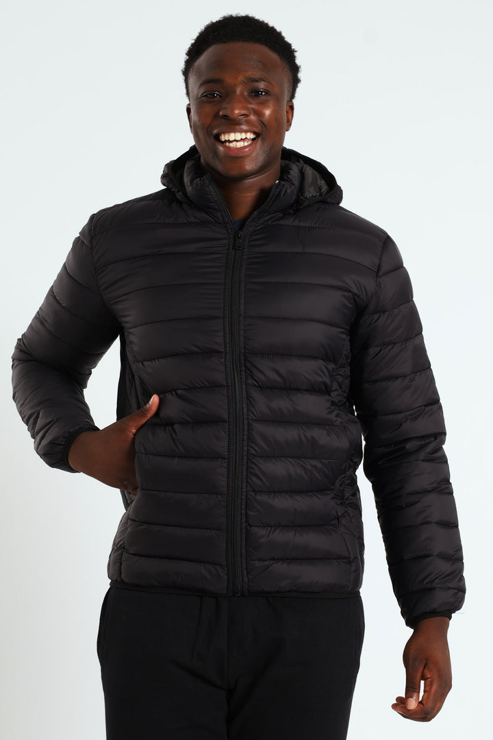 Basic Hood Puffer Jacket - Black
