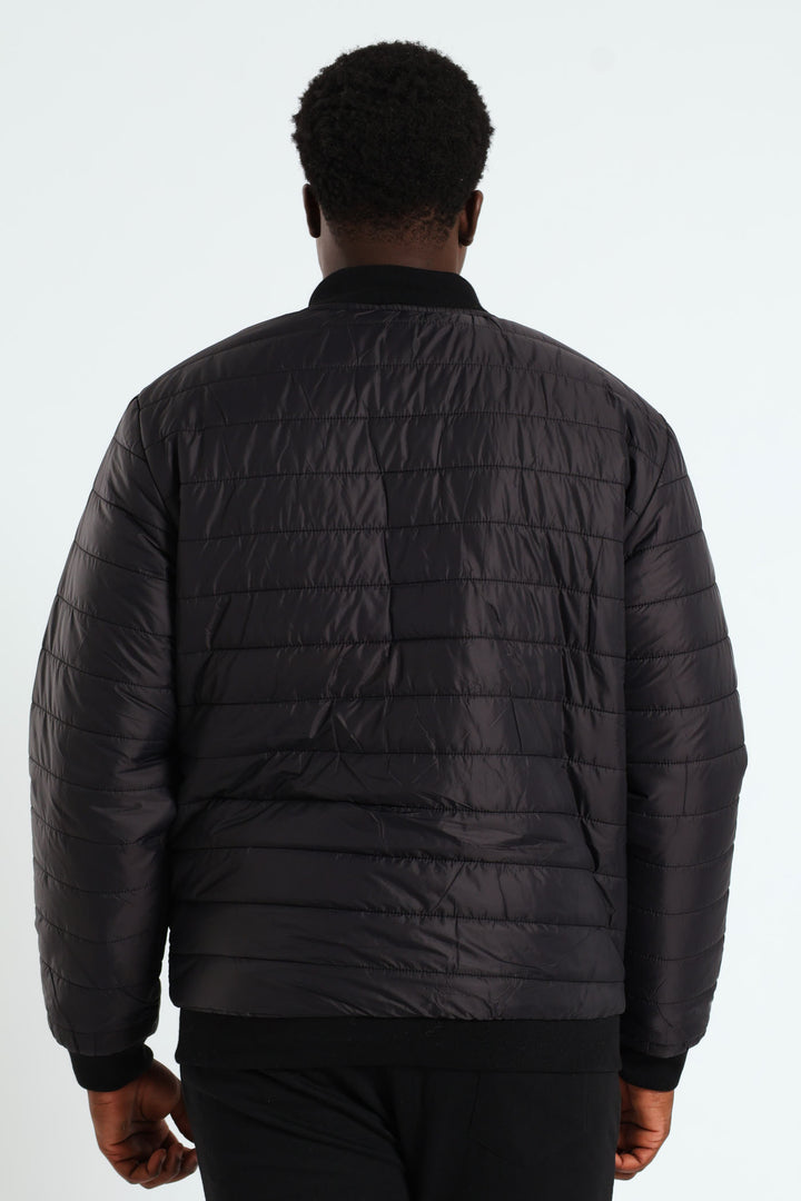 Quilted Press Stud Sherpa Lined Bomber - Black