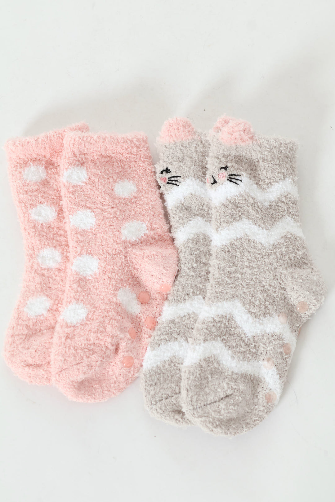 Pre-Girls 2 Pack Spot Fluffy Socks - Grey