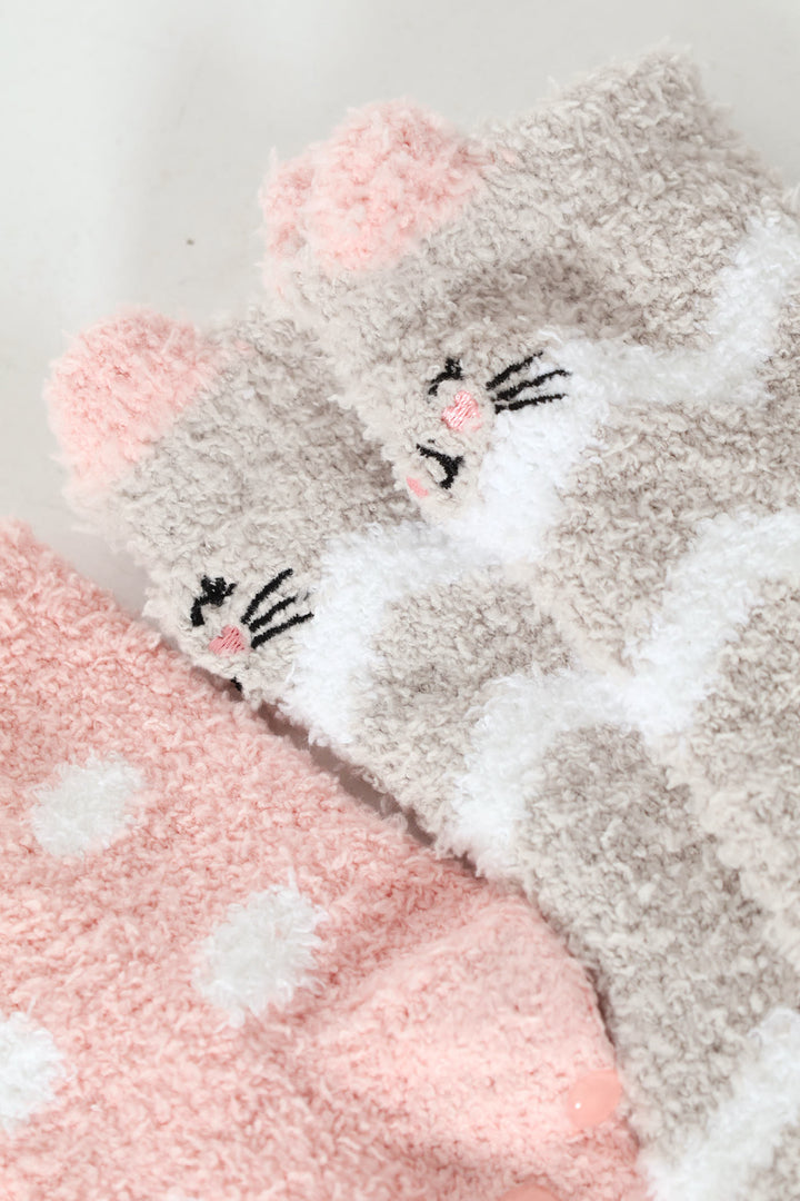 Pre-Girls 2 Pack Spot Fluffy Socks - Grey