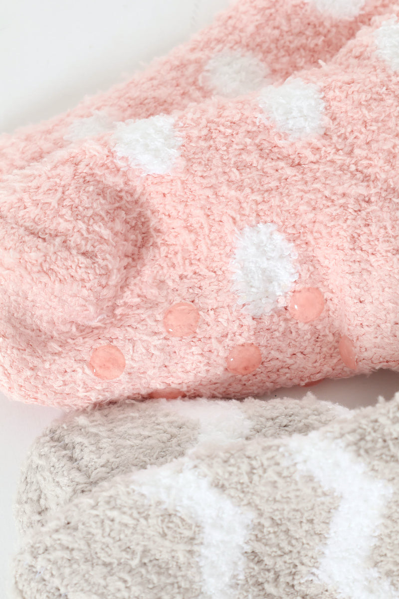 Pre-Girls 2 Pack Spot Fluffy Socks - Grey
