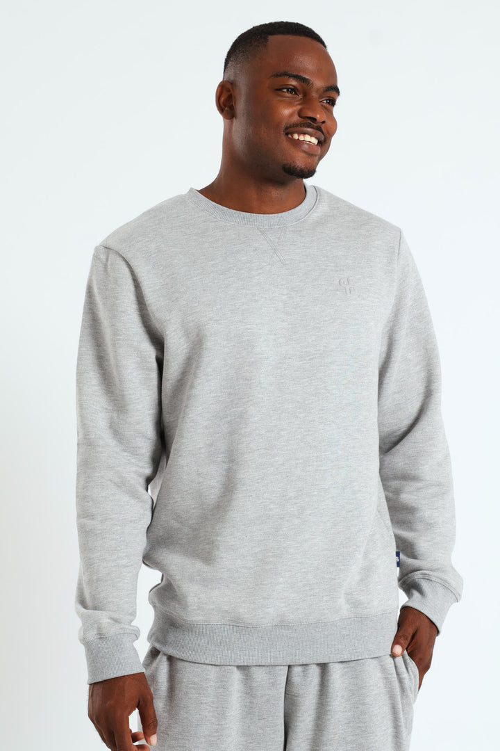 Plain Crew Fleece Sweat Top - Grey Melange