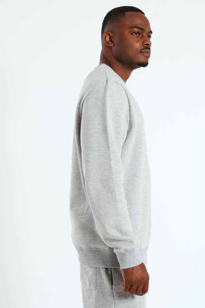 Plain Crew Fleece Sweat Top - Grey Melange