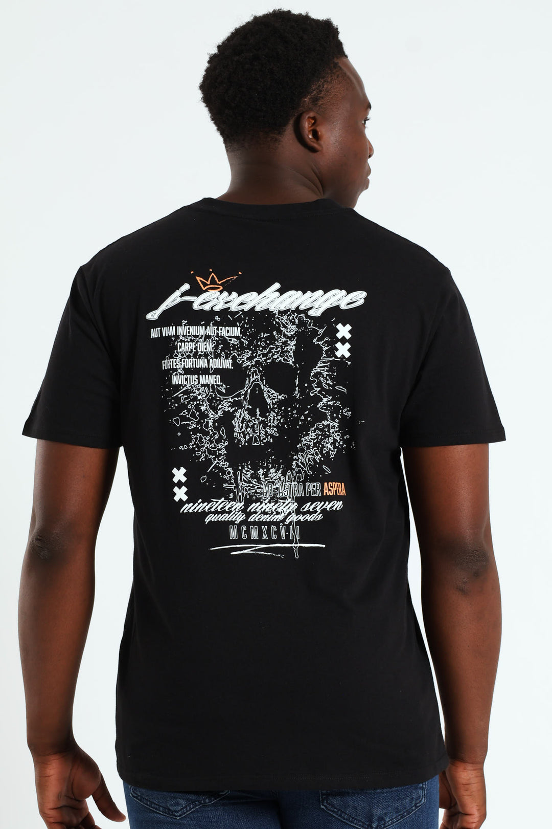 Skull Print Front & Back Tee - Black