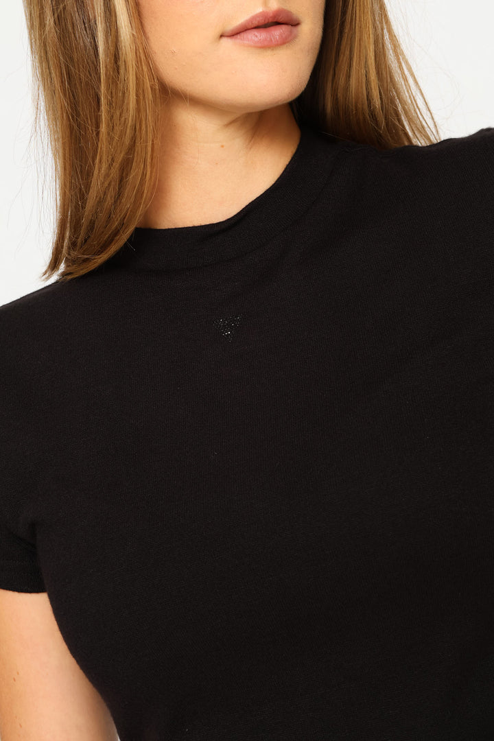 Short Sleeve Licia Mock Neck Top - Black