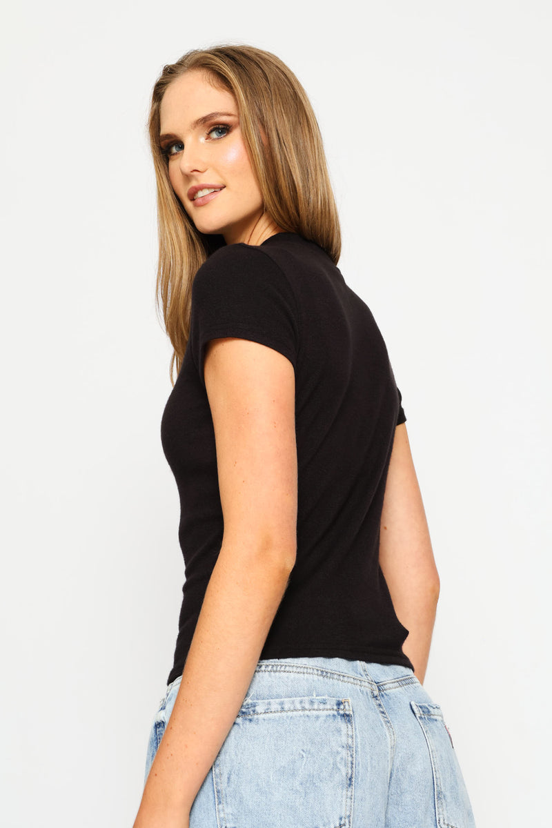 Short Sleeve Licia Mock Neck Top - Black