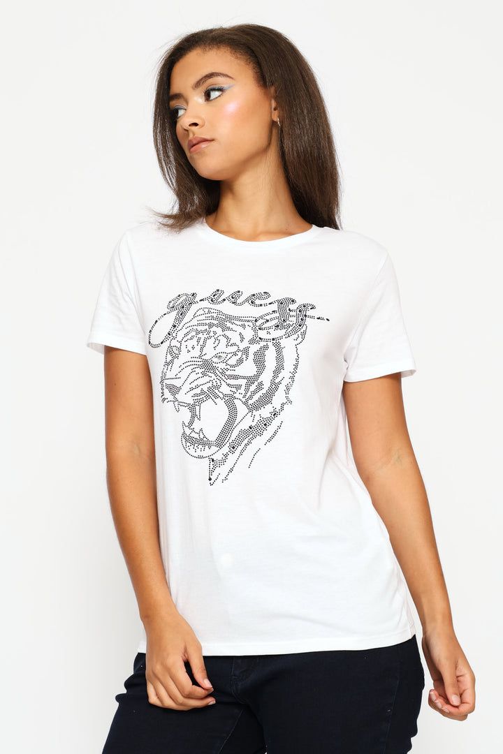 Short Sleeve Tiger Face Tee - White
