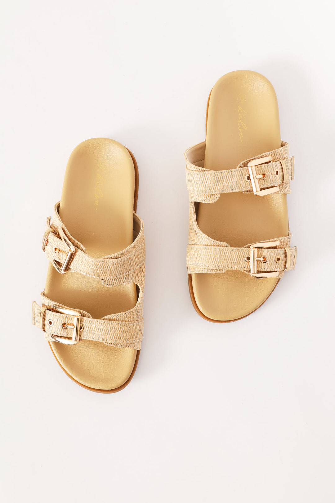 Fashion Slide With Square Buckle Detail - Natural