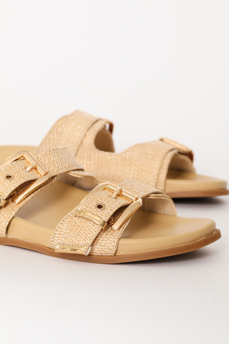 Fashion Slide With Square Buckle Detail - Natural