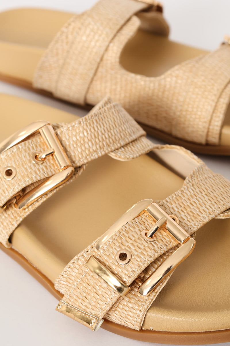 Fashion Slide With Square Buckle Detail - Natural