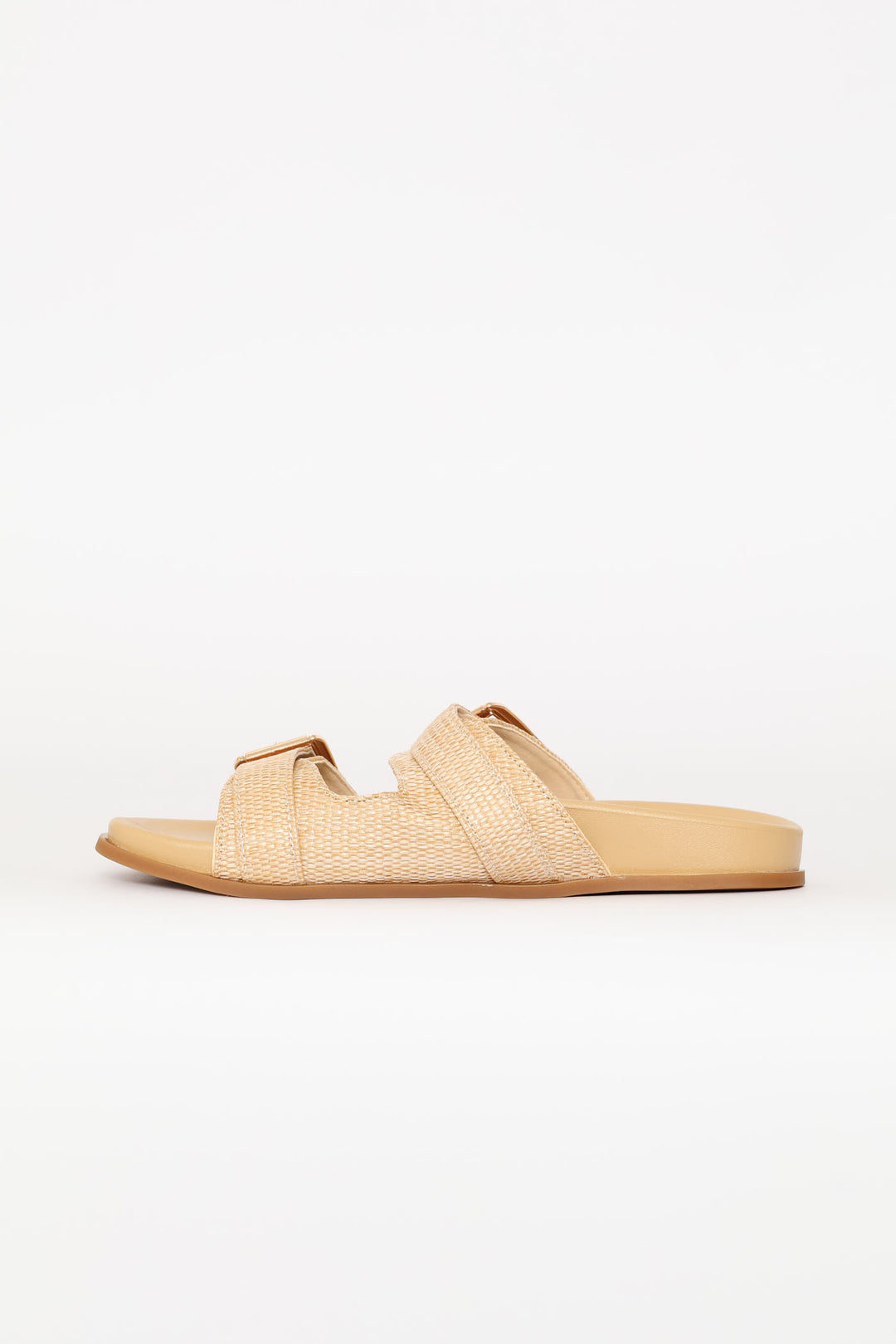 Fashion Slide With Square Buckle Detail - Natural