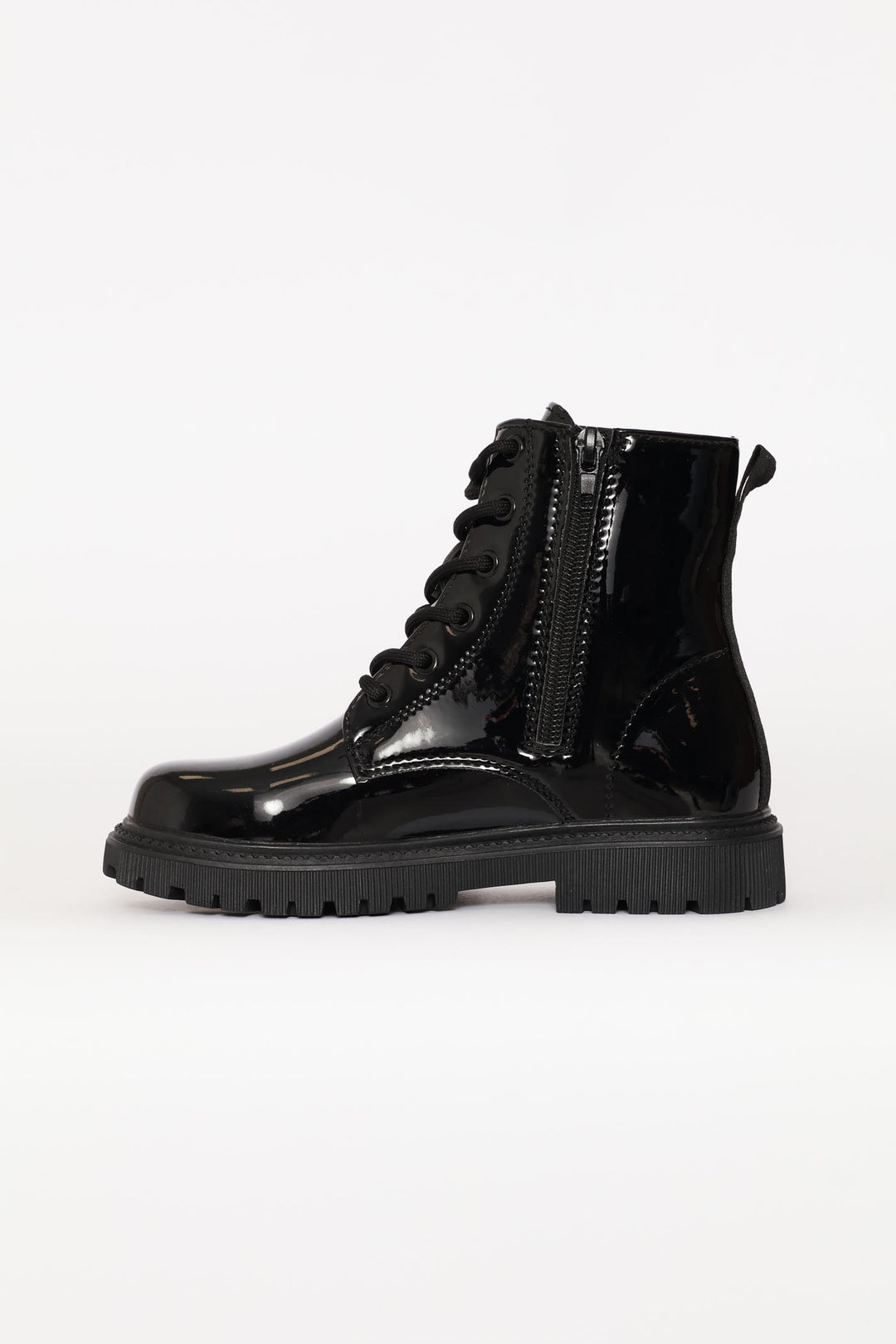 Girls Patent Military Boot - Black