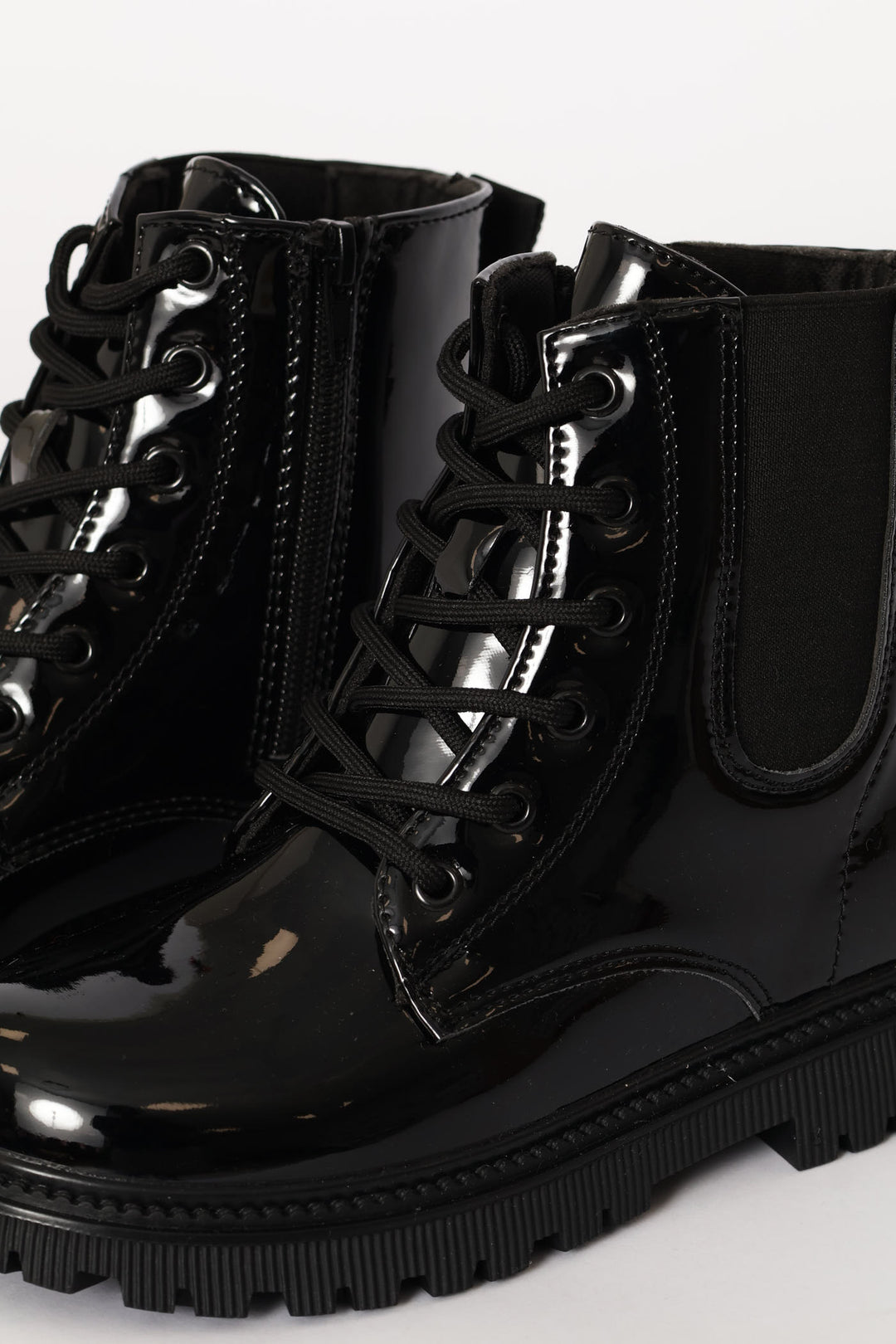 Girls Patent Military Boot - Black