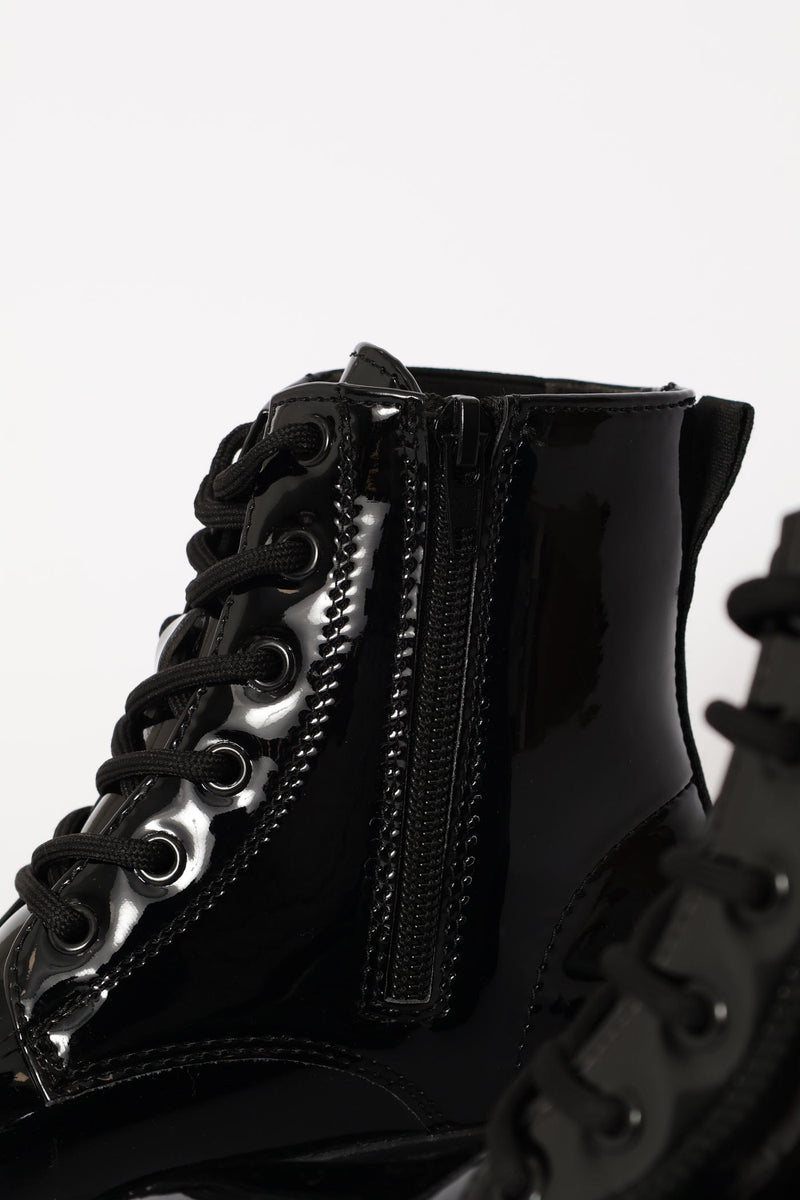 Girls Patent Military Boot - Black