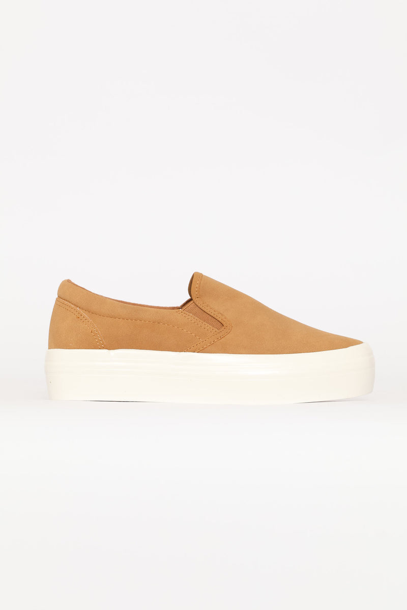 Plain Microfibre Platform Slip On Sneaker - Taupe