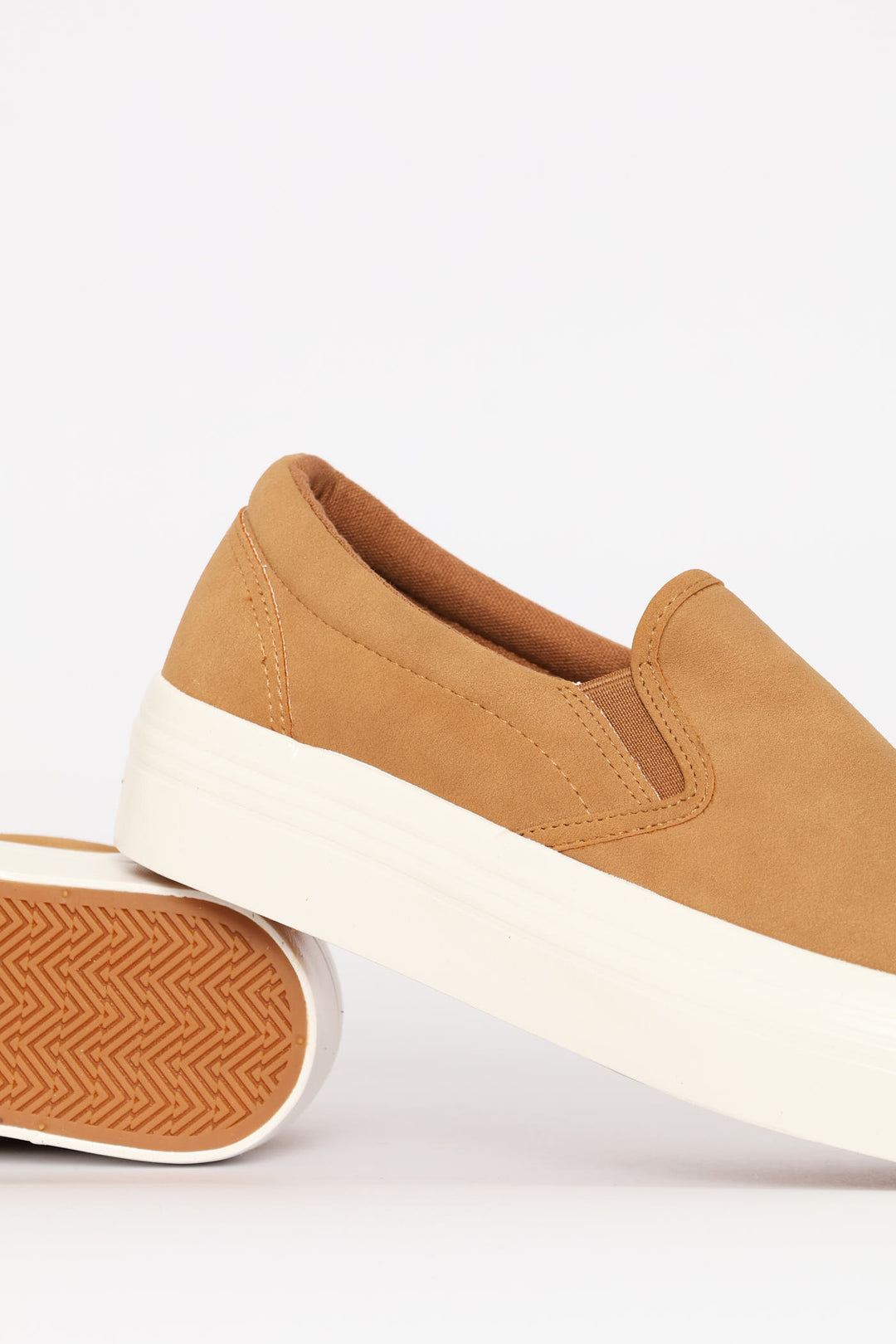Plain Microfibre Platform Slip On Sneaker - Taupe