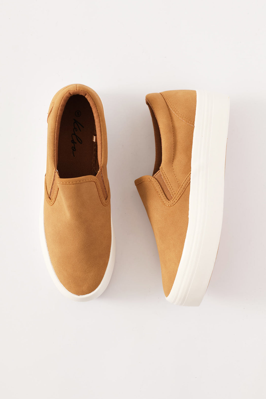Plain Microfibre Platform Slip On Sneaker - Taupe