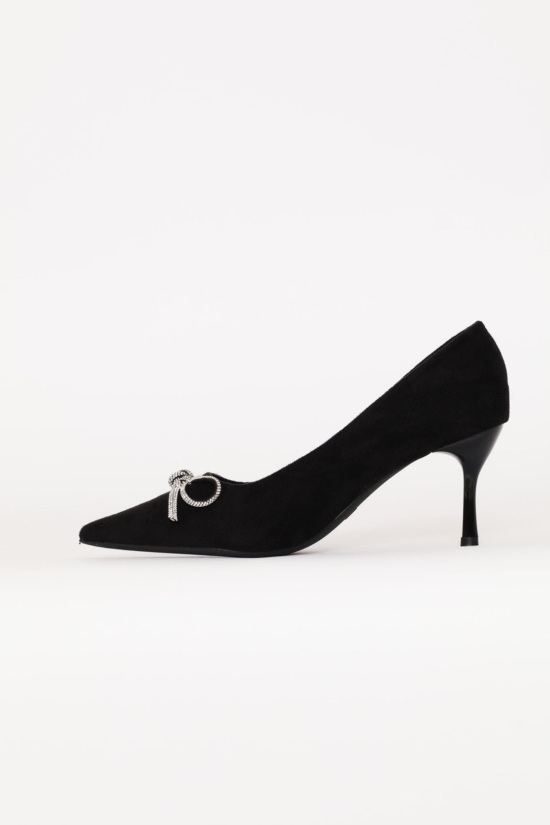 Mocksuede Diamante Bow Heel - Black