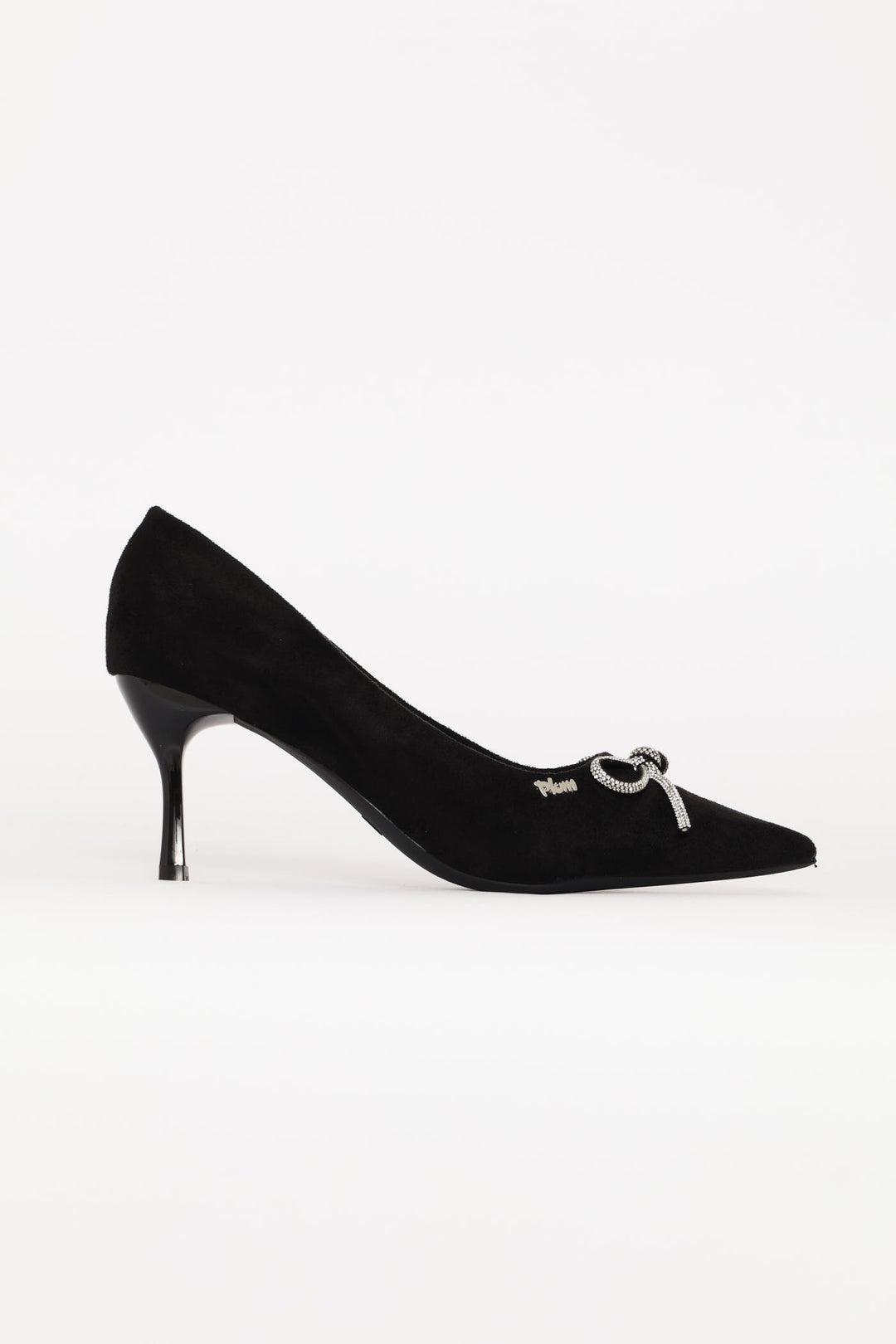 Mocksuede Diamante Bow Heel - Black