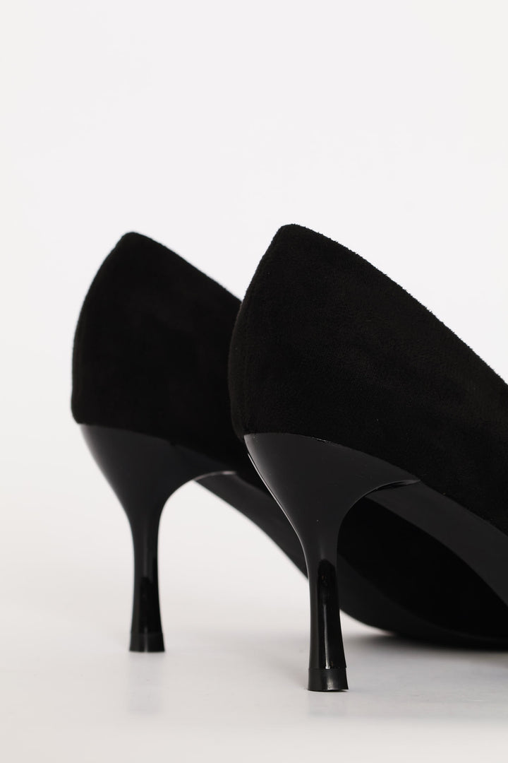 Mocksuede Diamante Bow Heel - Black